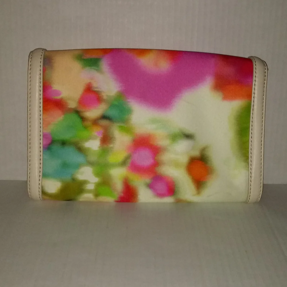 KATE SPADE MULTI COLOR SATIN CLUTCH WITH LEATHER TRIM - Picture 4 of 13